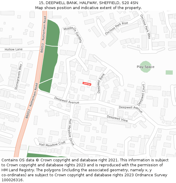 15, DEEPWELL BANK, HALFWAY, SHEFFIELD, S20 4SN: Location map and indicative extent of plot