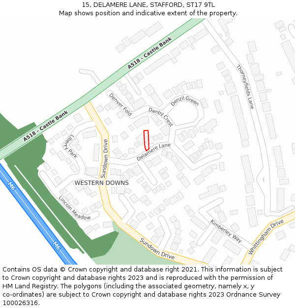 15, DELAMERE LANE, STAFFORD, ST17 9TL: Location map and indicative extent of plot