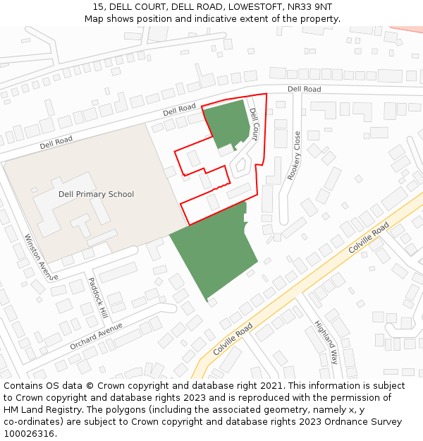 15, DELL COURT, DELL ROAD, LOWESTOFT, NR33 9NT: Location map and indicative extent of plot