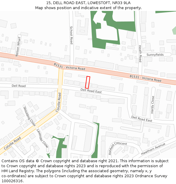 15, DELL ROAD EAST, LOWESTOFT, NR33 9LA: Location map and indicative extent of plot