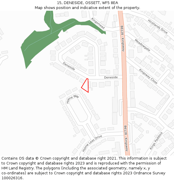 15, DENESIDE, OSSETT, WF5 8EA: Location map and indicative extent of plot