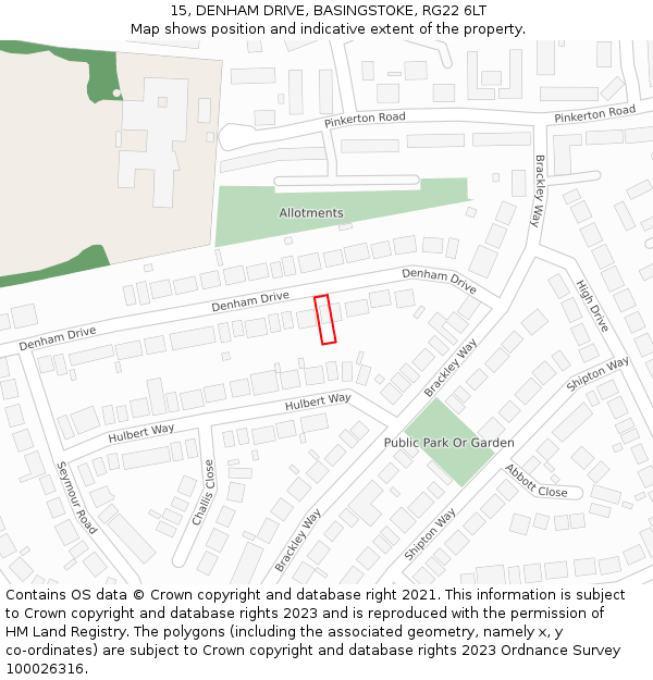 15, DENHAM DRIVE, BASINGSTOKE, RG22 6LT: Location map and indicative extent of plot