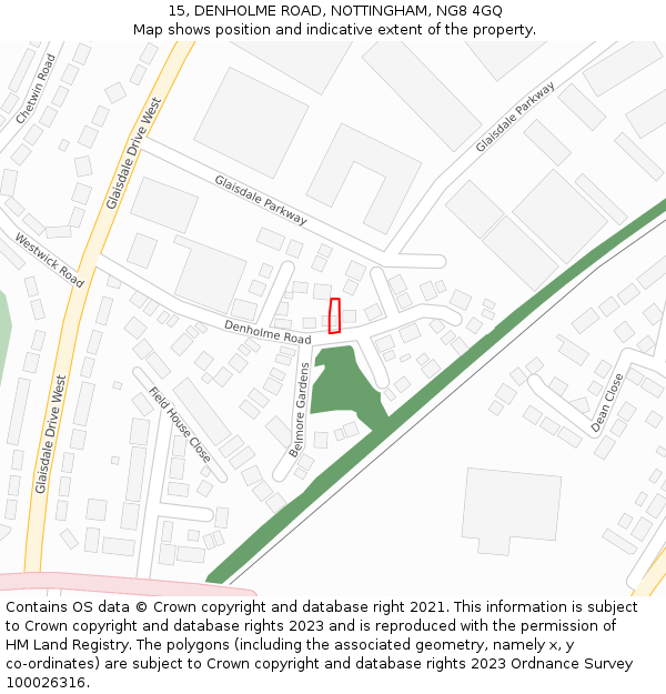 15, DENHOLME ROAD, NOTTINGHAM, NG8 4GQ: Location map and indicative extent of plot
