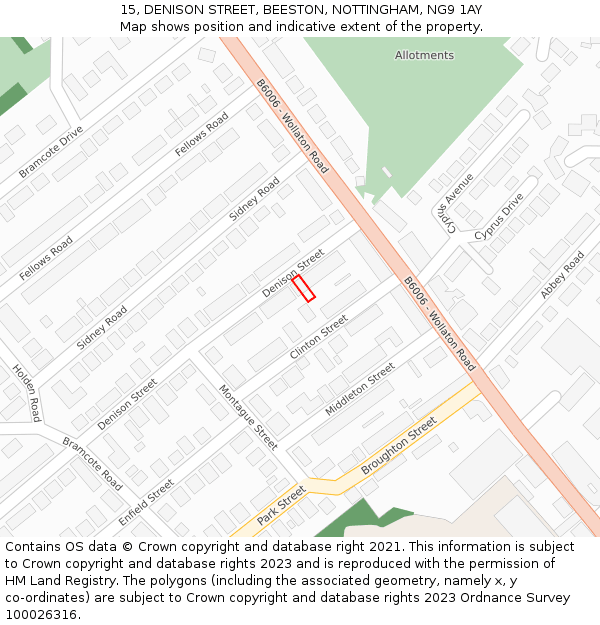 15, DENISON STREET, BEESTON, NOTTINGHAM, NG9 1AY: Location map and indicative extent of plot