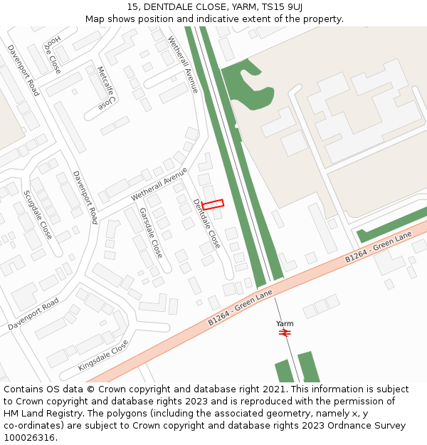15, DENTDALE CLOSE, YARM, TS15 9UJ: Location map and indicative extent of plot