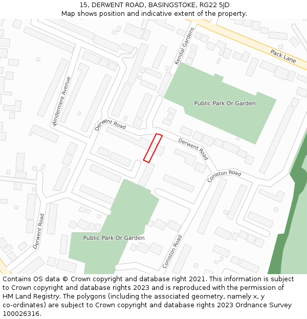 15, DERWENT ROAD, BASINGSTOKE, RG22 5JD: Location map and indicative extent of plot