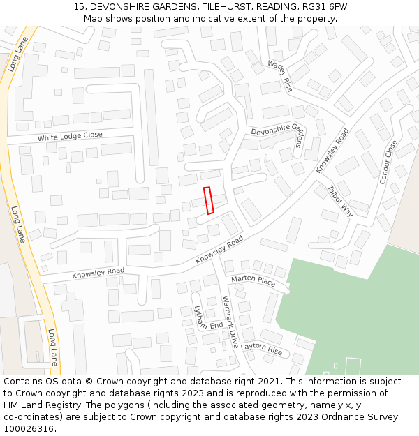 15, DEVONSHIRE GARDENS, TILEHURST, READING, RG31 6FW: Location map and indicative extent of plot