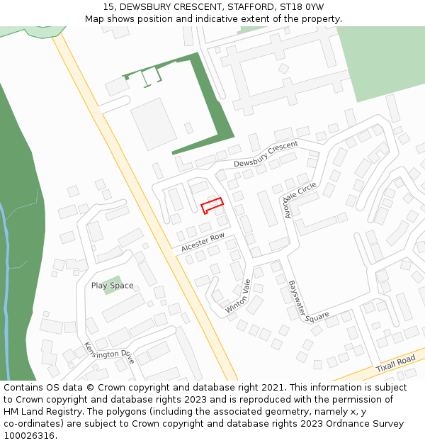 15, DEWSBURY CRESCENT, STAFFORD, ST18 0YW: Location map and indicative extent of plot