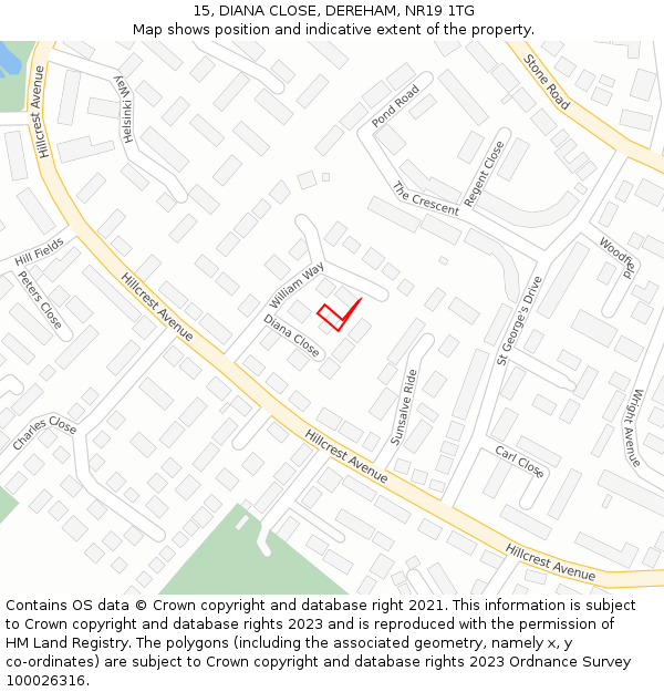 15, DIANA CLOSE, DEREHAM, NR19 1TG: Location map and indicative extent of plot
