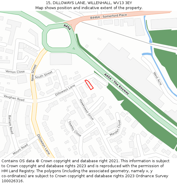 15, DILLOWAYS LANE, WILLENHALL, WV13 3EY: Location map and indicative extent of plot