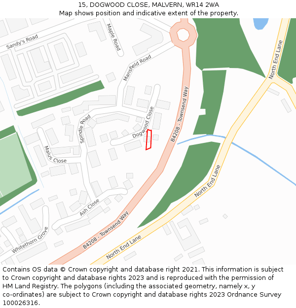15, DOGWOOD CLOSE, MALVERN, WR14 2WA: Location map and indicative extent of plot
