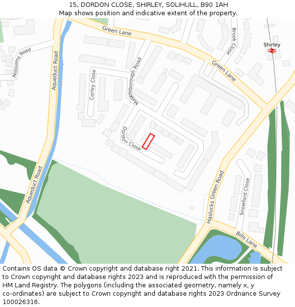 15, DORDON CLOSE, SHIRLEY, SOLIHULL, B90 1AH: Location map and indicative extent of plot