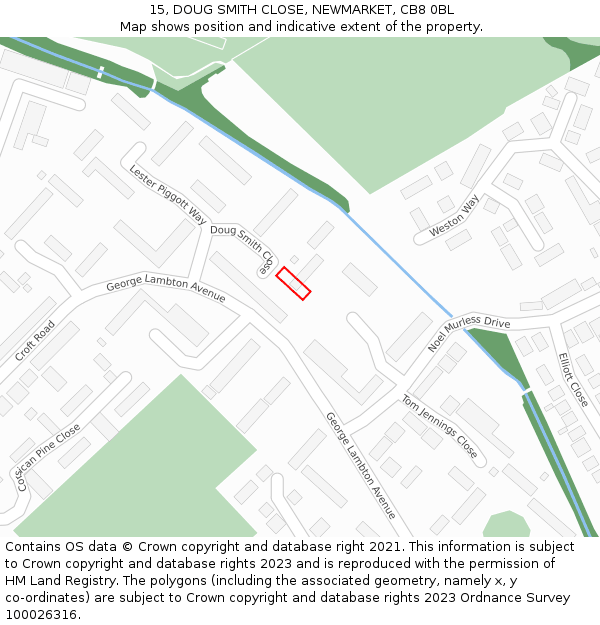 15, DOUG SMITH CLOSE, NEWMARKET, CB8 0BL: Location map and indicative extent of plot