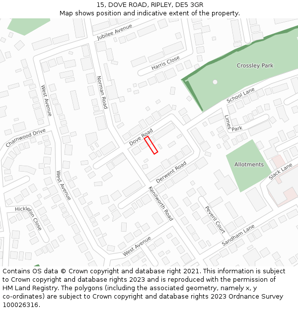 15, DOVE ROAD, RIPLEY, DE5 3GR: Location map and indicative extent of plot