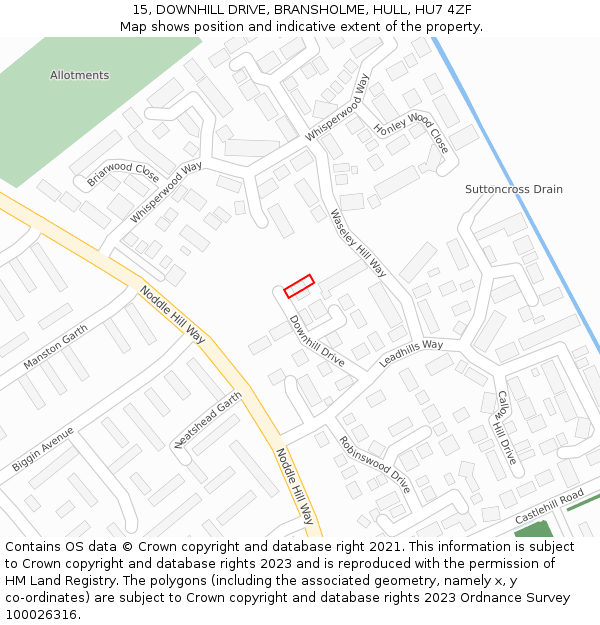 15, DOWNHILL DRIVE, BRANSHOLME, HULL, HU7 4ZF: Location map and indicative extent of plot