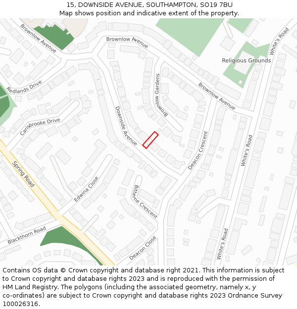 15, DOWNSIDE AVENUE, SOUTHAMPTON, SO19 7BU: Location map and indicative extent of plot