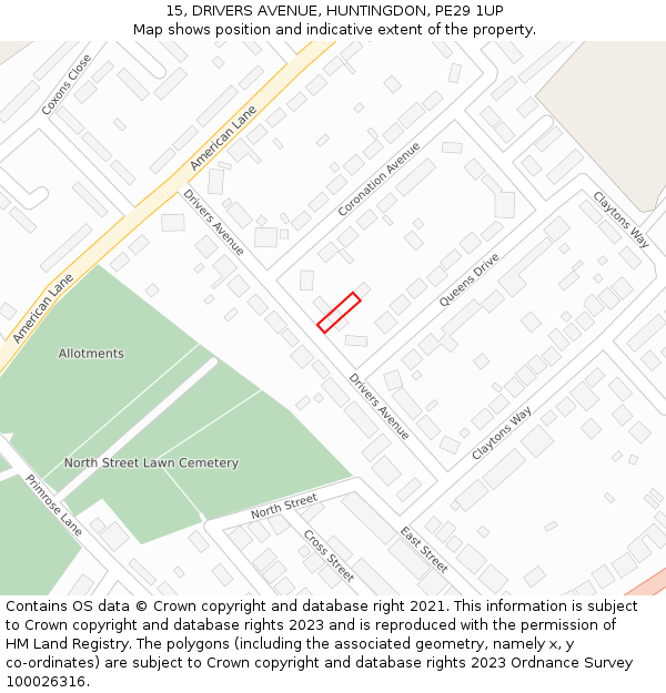 15, DRIVERS AVENUE, HUNTINGDON, PE29 1UP: Location map and indicative extent of plot