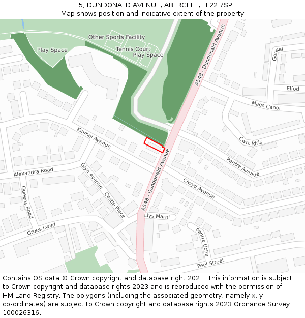 15, DUNDONALD AVENUE, ABERGELE, LL22 7SP: Location map and indicative extent of plot