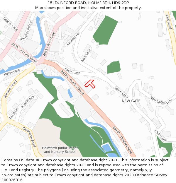 15, DUNFORD ROAD, HOLMFIRTH, HD9 2DP: Location map and indicative extent of plot
