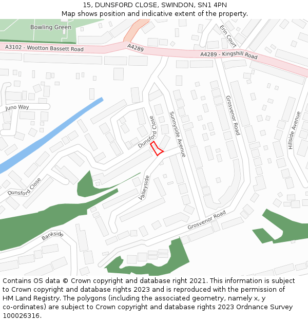 15, DUNSFORD CLOSE, SWINDON, SN1 4PN: Location map and indicative extent of plot