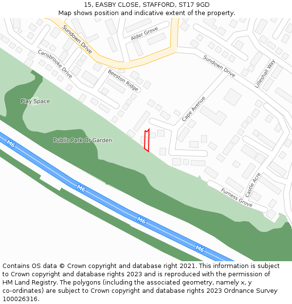 15, EASBY CLOSE, STAFFORD, ST17 9GD: Location map and indicative extent of plot