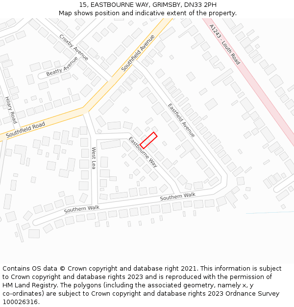 15, EASTBOURNE WAY, GRIMSBY, DN33 2PH: Location map and indicative extent of plot