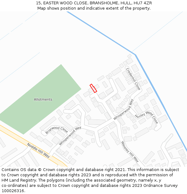 15, EASTER WOOD CLOSE, BRANSHOLME, HULL, HU7 4ZR: Location map and indicative extent of plot
