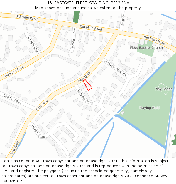 15, EASTGATE, FLEET, SPALDING, PE12 8NA: Location map and indicative extent of plot