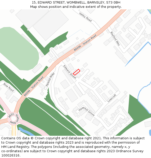 15, EDWARD STREET, WOMBWELL, BARNSLEY, S73 0BH: Location map and indicative extent of plot
