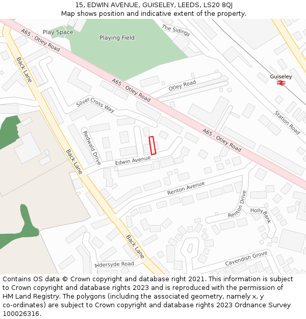 15, EDWIN AVENUE, GUISELEY, LEEDS, LS20 8QJ: Location map and indicative extent of plot
