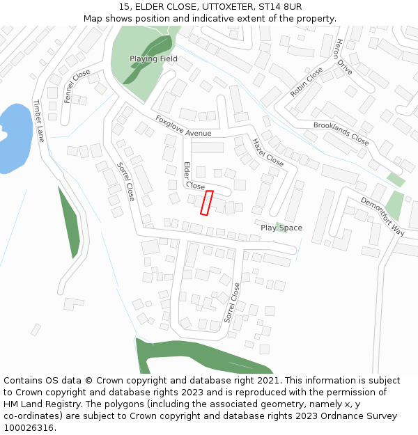 15, ELDER CLOSE, UTTOXETER, ST14 8UR: Location map and indicative extent of plot