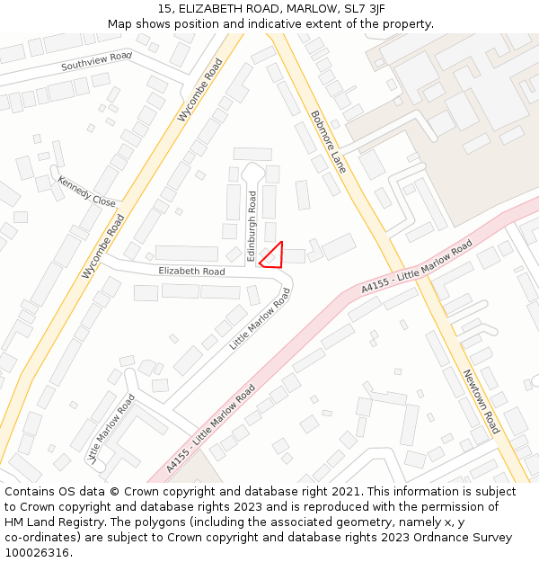 15, ELIZABETH ROAD, MARLOW, SL7 3JF: Location map and indicative extent of plot