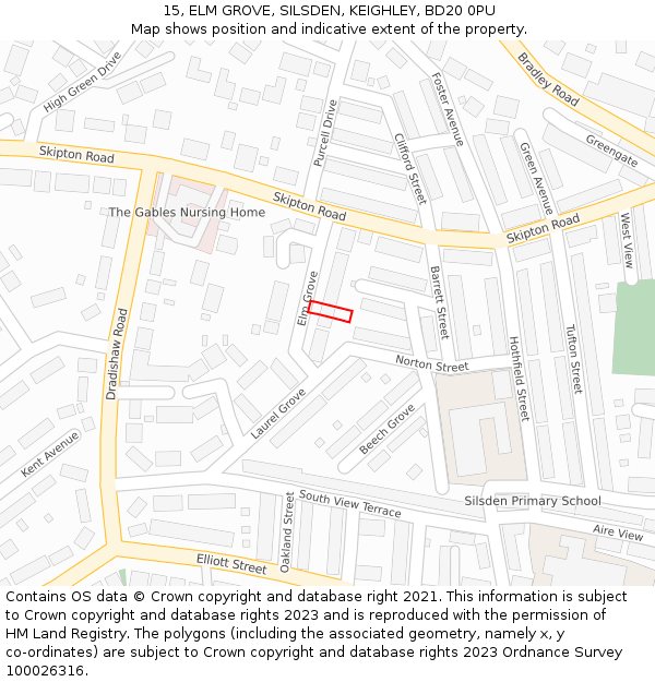 15, ELM GROVE, SILSDEN, KEIGHLEY, BD20 0PU: Location map and indicative extent of plot