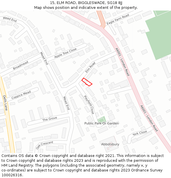 15, ELM ROAD, BIGGLESWADE, SG18 8JJ: Location map and indicative extent of plot