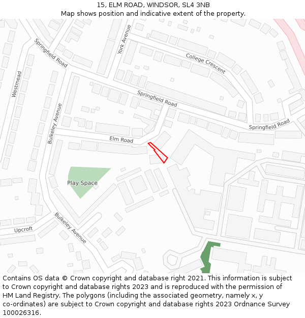 15, ELM ROAD, WINDSOR, SL4 3NB: Location map and indicative extent of plot