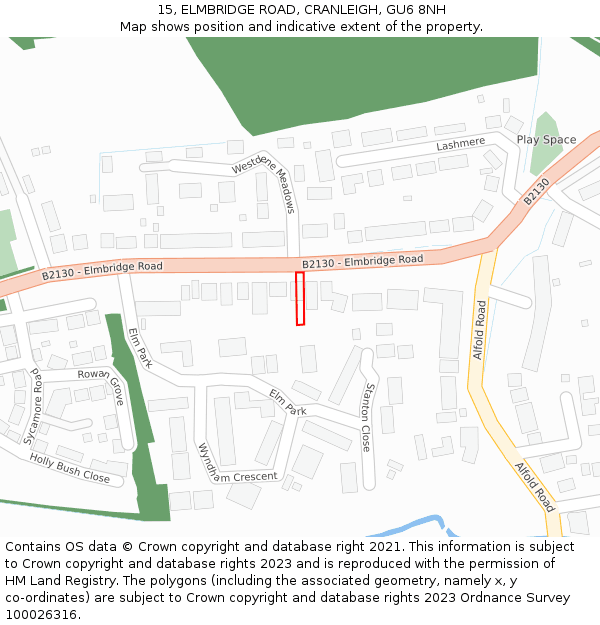 15, ELMBRIDGE ROAD, CRANLEIGH, GU6 8NH: Location map and indicative extent of plot