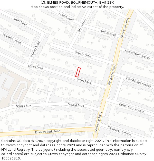 15, ELMES ROAD, BOURNEMOUTH, BH9 2SX: Location map and indicative extent of plot