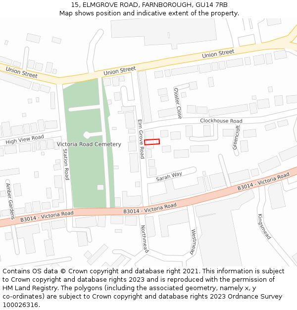 15, ELMGROVE ROAD, FARNBOROUGH, GU14 7RB: Location map and indicative extent of plot