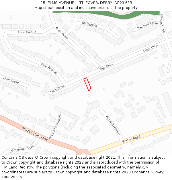 15, ELMS AVENUE, LITTLEOVER, DERBY, DE23 6FB: Location map and indicative extent of plot