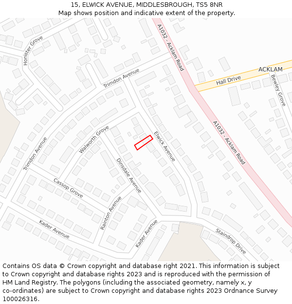 15, ELWICK AVENUE, MIDDLESBROUGH, TS5 8NR: Location map and indicative extent of plot