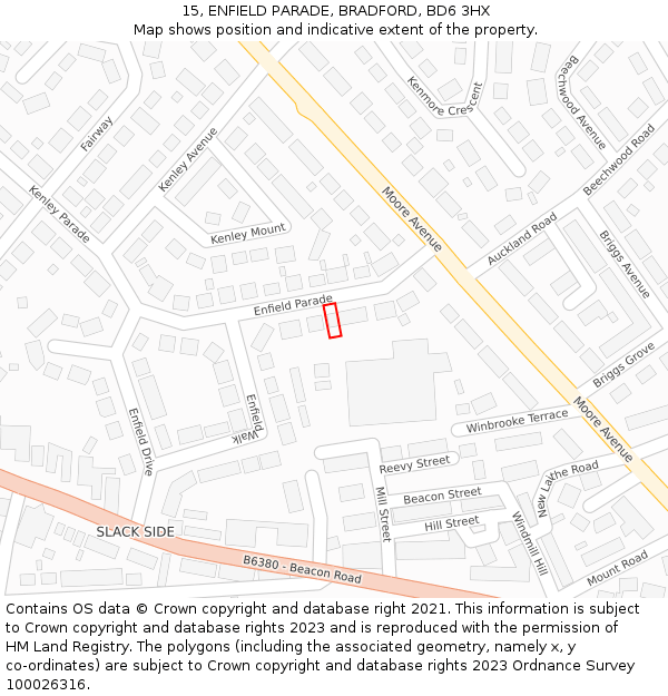 15, ENFIELD PARADE, BRADFORD, BD6 3HX: Location map and indicative extent of plot