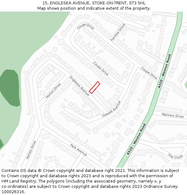 15, ENGLESEA AVENUE, STOKE-ON-TRENT, ST3 5HL: Location map and indicative extent of plot