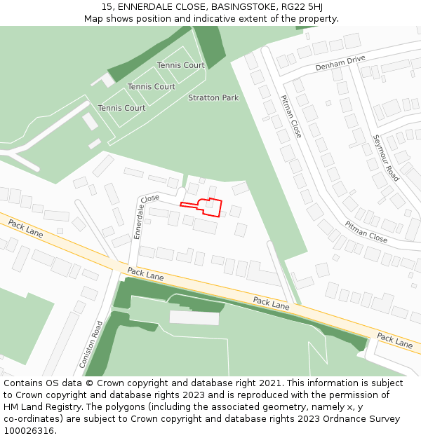 15, ENNERDALE CLOSE, BASINGSTOKE, RG22 5HJ: Location map and indicative extent of plot
