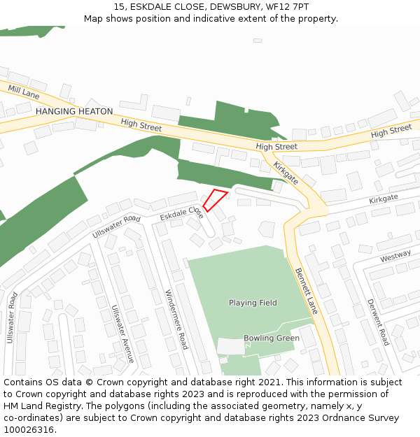 15, ESKDALE CLOSE, DEWSBURY, WF12 7PT: Location map and indicative extent of plot