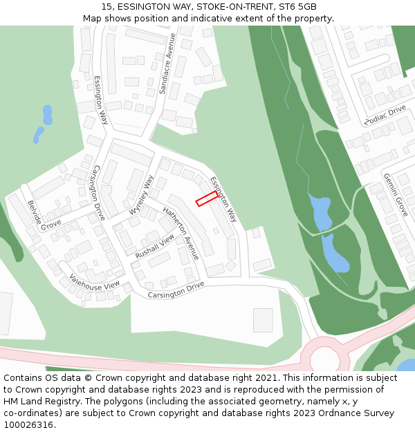 15, ESSINGTON WAY, STOKE-ON-TRENT, ST6 5GB: Location map and indicative extent of plot