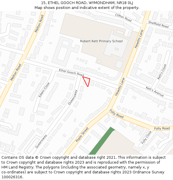 15, ETHEL GOOCH ROAD, WYMONDHAM, NR18 0LJ: Location map and indicative extent of plot