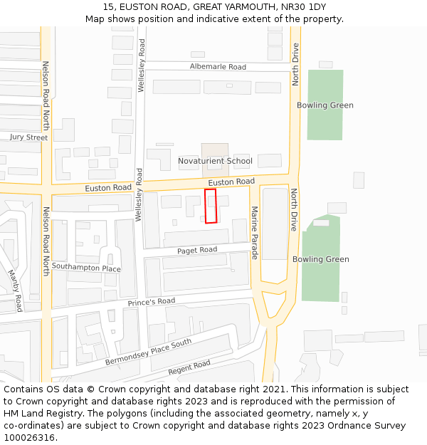 15, EUSTON ROAD, GREAT YARMOUTH, NR30 1DY: Location map and indicative extent of plot