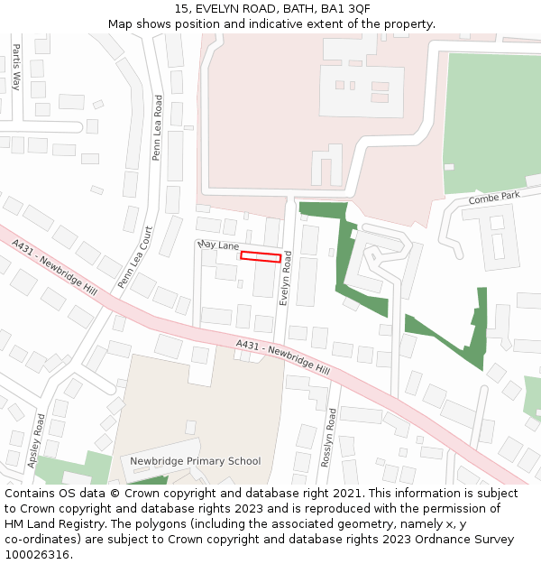 15, EVELYN ROAD, BATH, BA1 3QF: Location map and indicative extent of plot