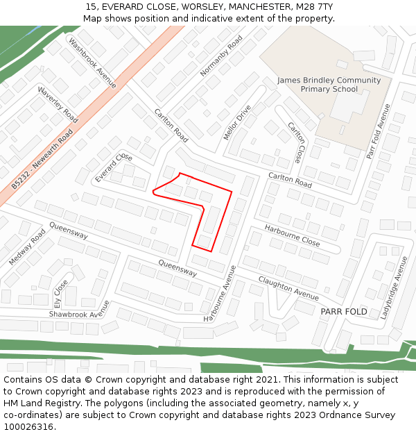15, EVERARD CLOSE, WORSLEY, MANCHESTER, M28 7TY: Location map and indicative extent of plot