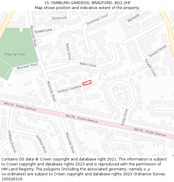 15, FAIRBURN GARDENS, BRADFORD, BD2 2HF: Location map and indicative extent of plot